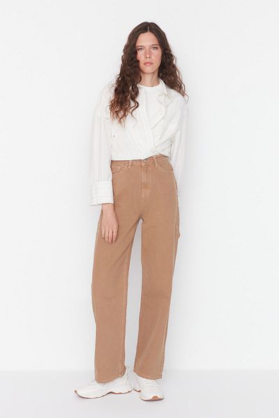 Trendyol Collection Светлокафяви широки дънки с висока талия TWOAW22JE0258
