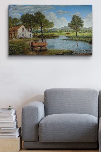 Sennight Köy Ve Akarsu Manzaralı Dekoratif Kanvas Duvar Tablosu