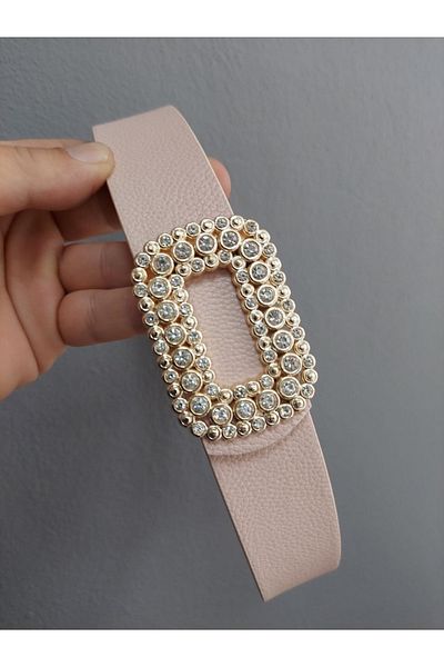 Kemerix Women's Stoned Gold Buckle Powder Color Belt