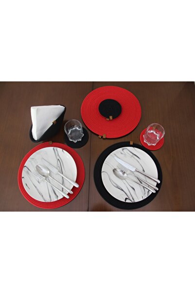 Hediyeninellitonu Set de 9 bucăți pentru 4 persoane, set de plăci, suport pentru farfurie, suport pentru pahare, alergător