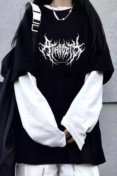 Köstebek Μπλουζάκι Harajuku Gothic Atrocity Λευκό μανίκι Unisex
