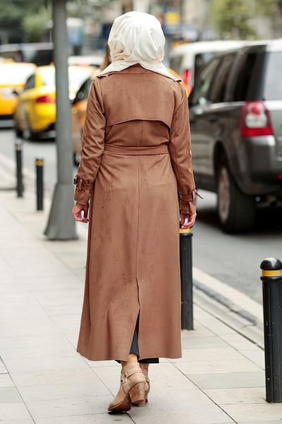 modabirsen Ολόσωμη καμπαρντίνα Hijab Suede με ζώνη