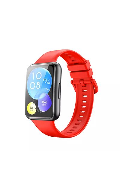 Nezih Case سوار سيليكون جل رياضي متوافق مع ساعة Huawei Watch Fit 2 باللون الأحمر