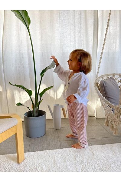 bohemiankids baby wear مجموعة علوية مخططة باللون الأبيض