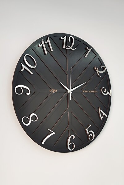aSSe Tasarım Long Line Dekoratif Duvar Saati Siyah & Gümüş 50x50cm Sessiz Mekanizma