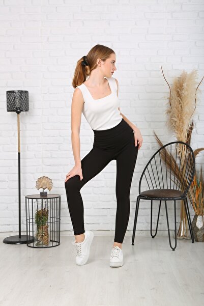 buff layer Colanți negri material reiat pentru femei talie înaltă Colanți