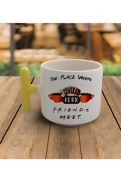 GünayStore Latte & Espresso Handmade Friends Tv Series Central Perk Yellow Handle Mug 200 Ml