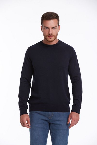 Hatemoğlu Men's Navy Blue Regular Fit 100% Cotton Crew Neck Knitwear Sweater