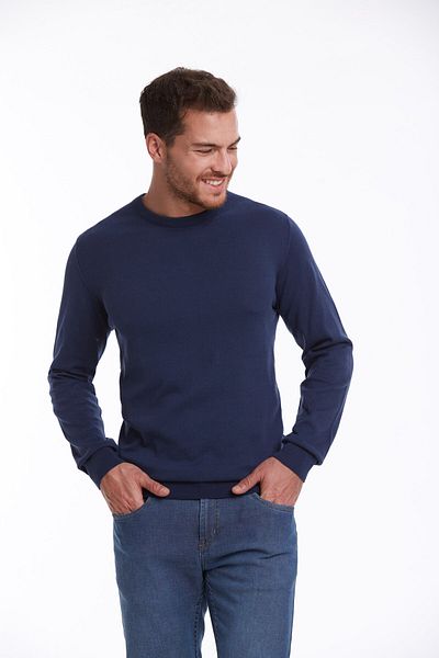Hatemoğlu Men's Indigo Regular Fit 100% Cotton Crew Neck Knitwear Sweater