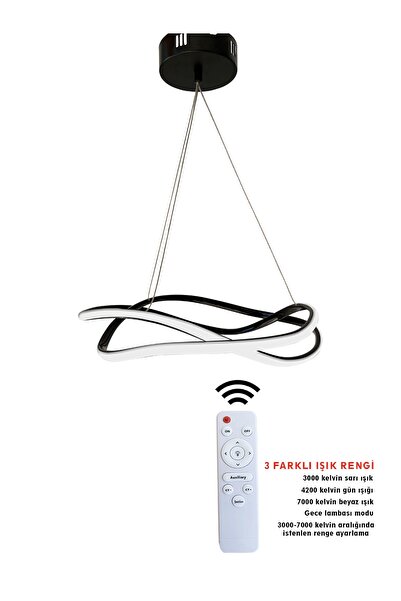 RSCOLLECTIONS 3 Renk Kumandalı Siyah Ledli Avize Dalga Led Avize