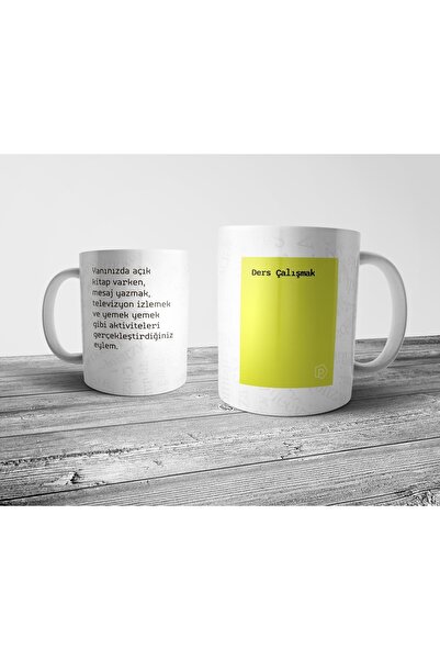 Pixxa "ders Çalışmak" Tanımı Komik - Sarı Kupa Bardak