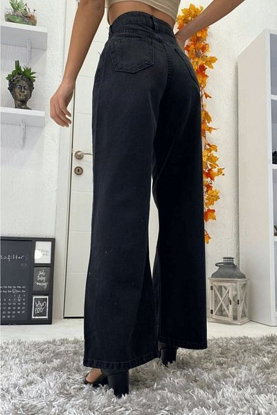 Trn JNS Pantaloni de damă, cu talie super înaltă, cu picior lat, blugi