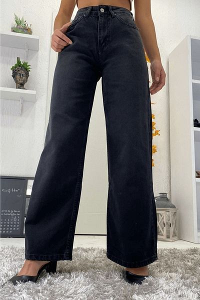 Trn JNS Pantaloni de damă, cu talie super înaltă, cu picior lat, blugi