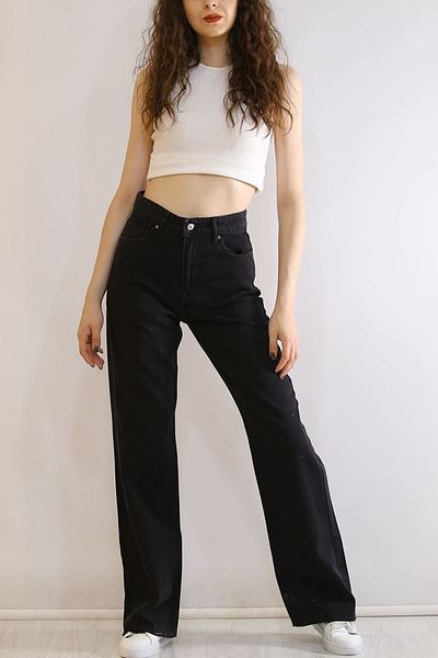Trn JNS Pantaloni de damă, cu talie super înaltă, cu picior lat, blugi