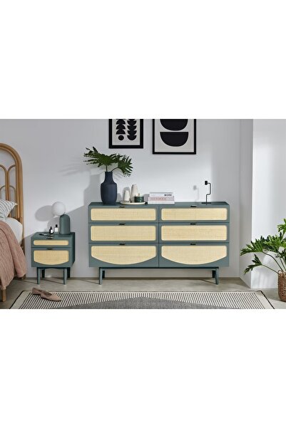 Romano Dizayn Hazeran Şifonyer Rmn 9145, Ahşap Lake & Okyanus Mavisi