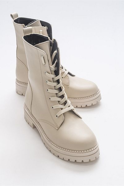 LuviShoes Жіночі черевики з бежевої шкіри Singa