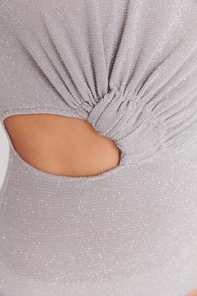 Trendyol Collection Šedý výřez/okno s detailním zapínáním na zapínání Pletené body Tprss22Bd00004