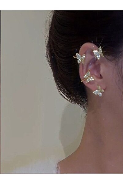 Bluokbeauty Kelebek Zircon Mücevher Metal Kristal Aksesuar Piercing Küpe