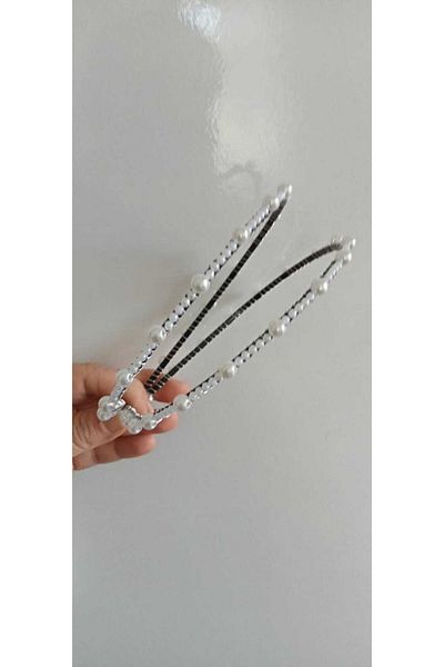 Sare Çocuk Giyim Cataramă coroană pentru fete, cu mărgele albe, cu perle, 2 piese, cataramă cu cerc din metal robust, cu perle strălucitoare
