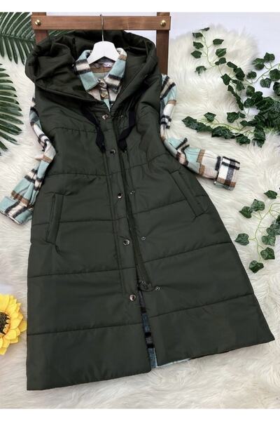 YILMAZBARMAZ Жіночий надувний жилет з капюшоном, колір хакі
