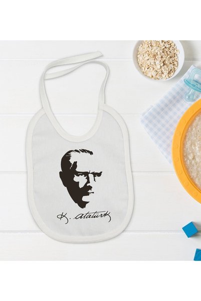 Bk Gift Kids Ataturk Themed White Baby Food Bib-23