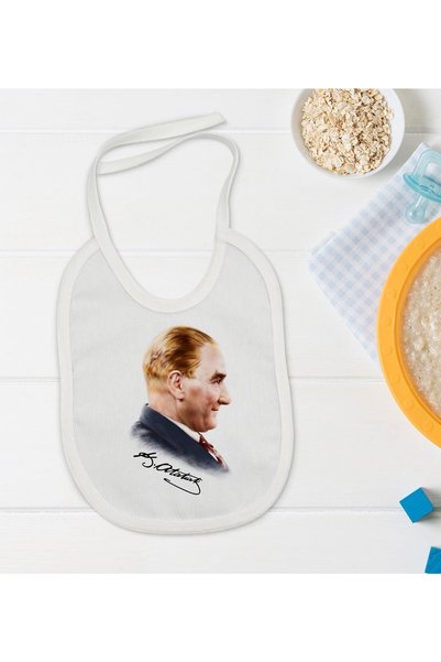 Bk Gift Kids Ataturk Themed White Baby Food Bib-11