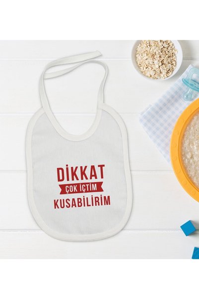 Bk Gift Kids Caution I Drank Too Much Designed White Baby Food Bib-1