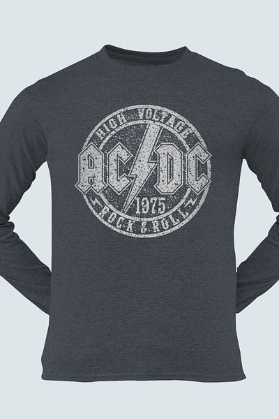 ROCKANDROLL Ανδρικό χτενισμένο βαμβακερό μπλουζάκι Acdc Crew Neck μακρυμάνικο Anthracite στο διαμέρισμα