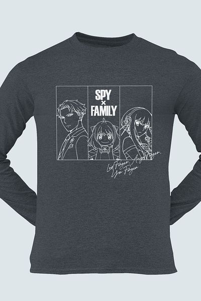 ROCKANDROLL Ανδρικό χτενισμένο βαμβακερό μπλουζάκι Spy Family Crew μακρυμάνικο ανθρακί