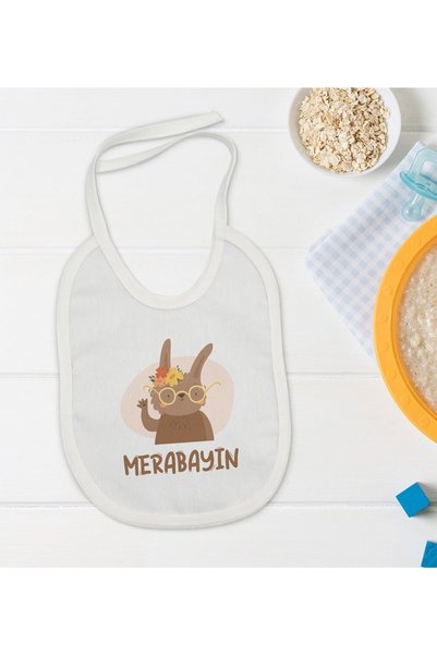 Bk Gift Kids Merabayın Designed White Baby Food Bib-1