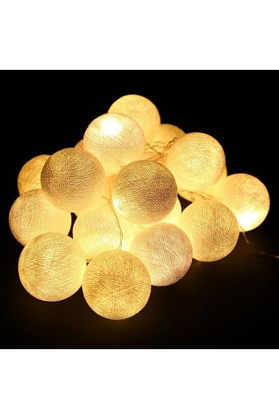 Huzur Party Store سلاسل كرات قطنية لعيد رمضان - بطول 2 متر و10 كرات تعمل بالبطارية مع ضوء LED أصفر