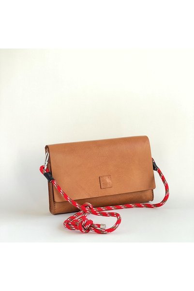 YOURHANDBAGS Taba Deri Candy Çanta - Kırmızı Askılı