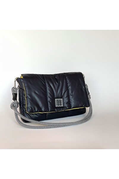 YOURHANDBAGS Siyah Candy Çanta - Siyah Beyaz Halat Askılı