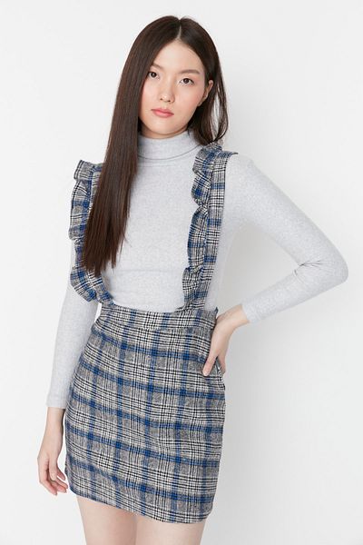 Trendyol Collection Graues, kariertes Mini-Weste-Webkleid TWOAW20EL0292