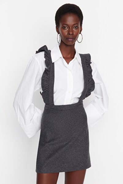 Trendyol Collection Φόρεμα υφαντό Gilet με βολάν από ανθρακί TWOAW20EL0292