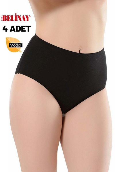 Belinay Pachet de 4 chiloți modal cu talie înaltă pentru femei 069 - Negru - Xl