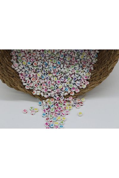 Hobimos 25 g Letter Beads, 4x7mm Πλακέ Λευκό Πάνω από Πολύχρωμες Χάντρες Letter (25 GR, ~185 ΤΕΜ)