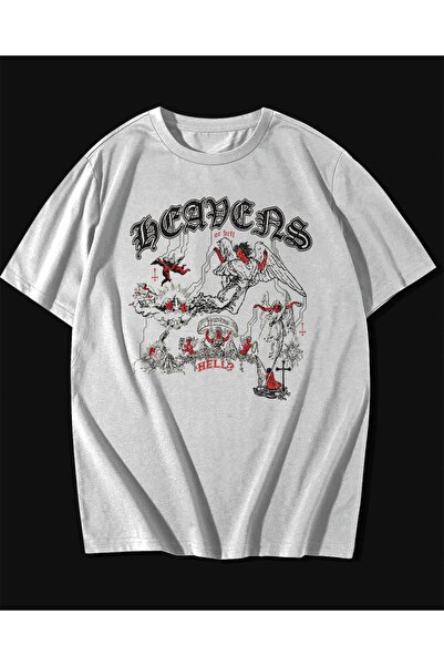 rebelberi Heavens Or Hell Scris Y2k Oversize Unisex Tricou Alb T-shirt