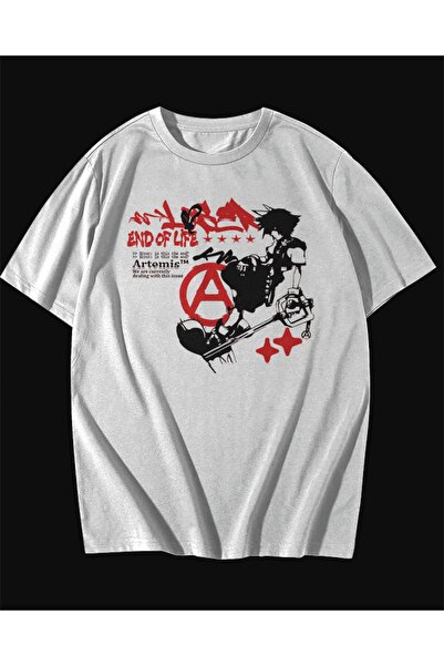 rebelberi End Of Life Artemis Negru Roșu Scris Stil Y2k Oversize Unisex Trico...