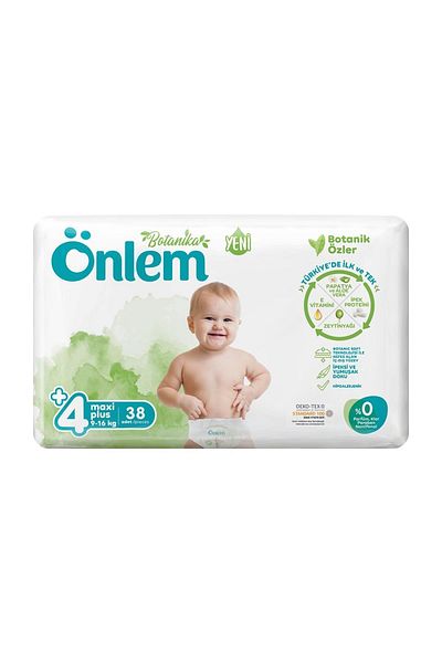 ÖNLEM Botanika Size 4 Maxi Plus Jumbo Baby Diapers - 38 Pieces (9-16 Kg)