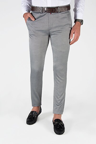 Terapi Men Erkek Gri Slim Fit Italyan Kesim Keten Pantolon