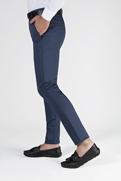 Terapi Men Erkek Slim Fit Petekli Italyan Kesim Keten Pantolon 21k-2200420-6 Gece Mavisi