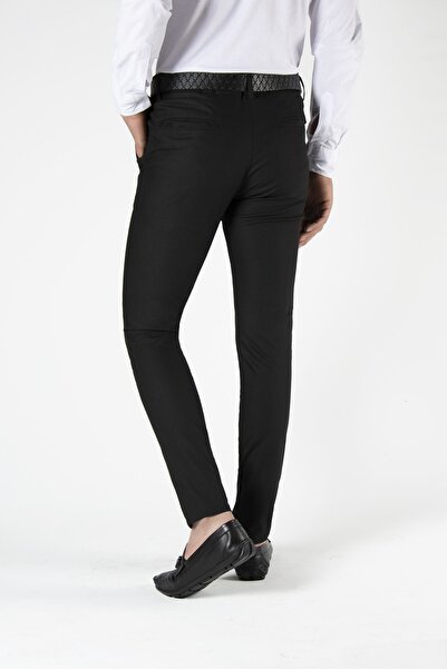Terapi Men Erkek Siyah Slim Fit Italyan Kesim Keten Pantolon