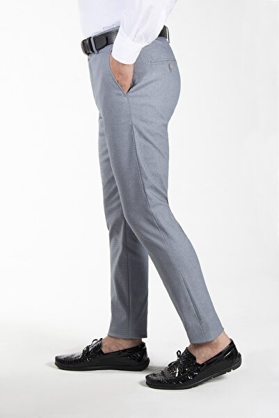 Terapi Men Erkek Kül Grisi Slim Fit Petekli Italyan Kesim Keten Pantolon 21k-2200420-7