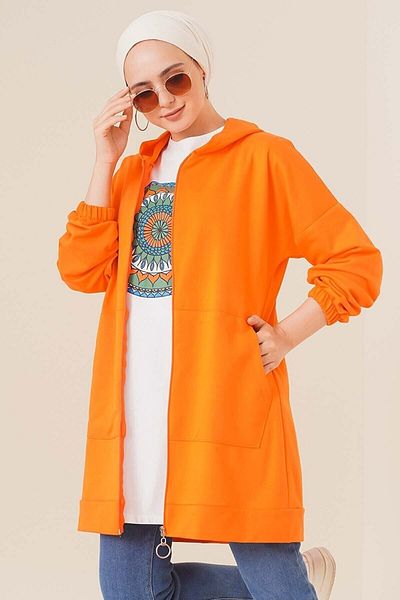 VERA LİFE Hooded Zippered Long Women's Cardigan