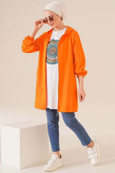 VERA LİFE Hooded Zippered Long Women's Cardigan