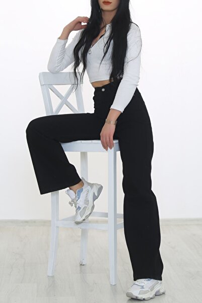 Trn JNS Blugi cu talie înaltă din anii 90 cu picioare largi, cu detaliu de buzunar