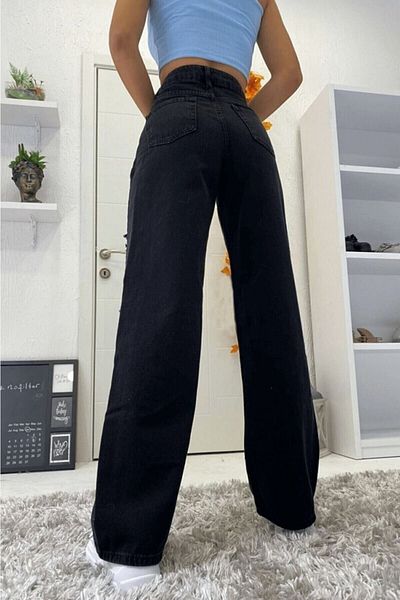 Trn JNS Pantaloni de damă, cu talie super înaltă, cu picior lat, blugi