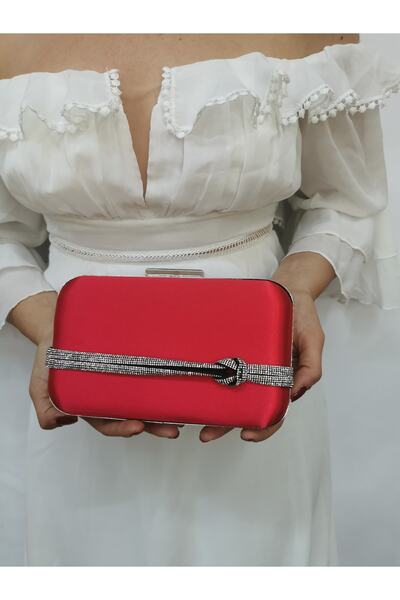 NAZART Жіноча атласна сумочка з камінням, червона, вечірня сумочка-клатч