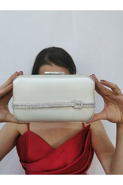 NAZART Γυναικείο βραδινό φόρεμα από σατέν πέτρα Clutch